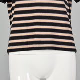 Large Sonia Rykiel 1990s Pink Black Striped Shirt Sleeved Sweater