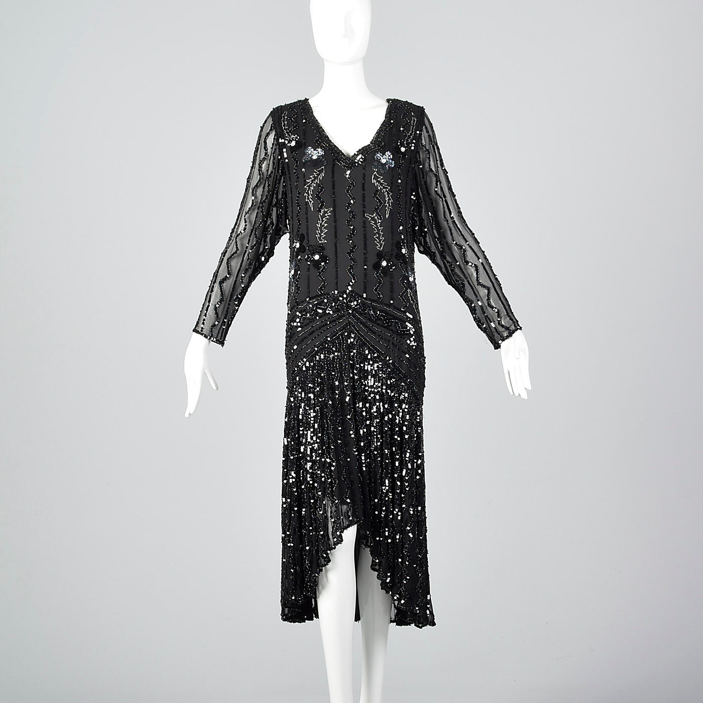 1990s Oleg Cassini Black Silk Beaded Dress Style & Salvage 1990s Oleg Cassini Black Silk Beaded Dress Style & Salvage