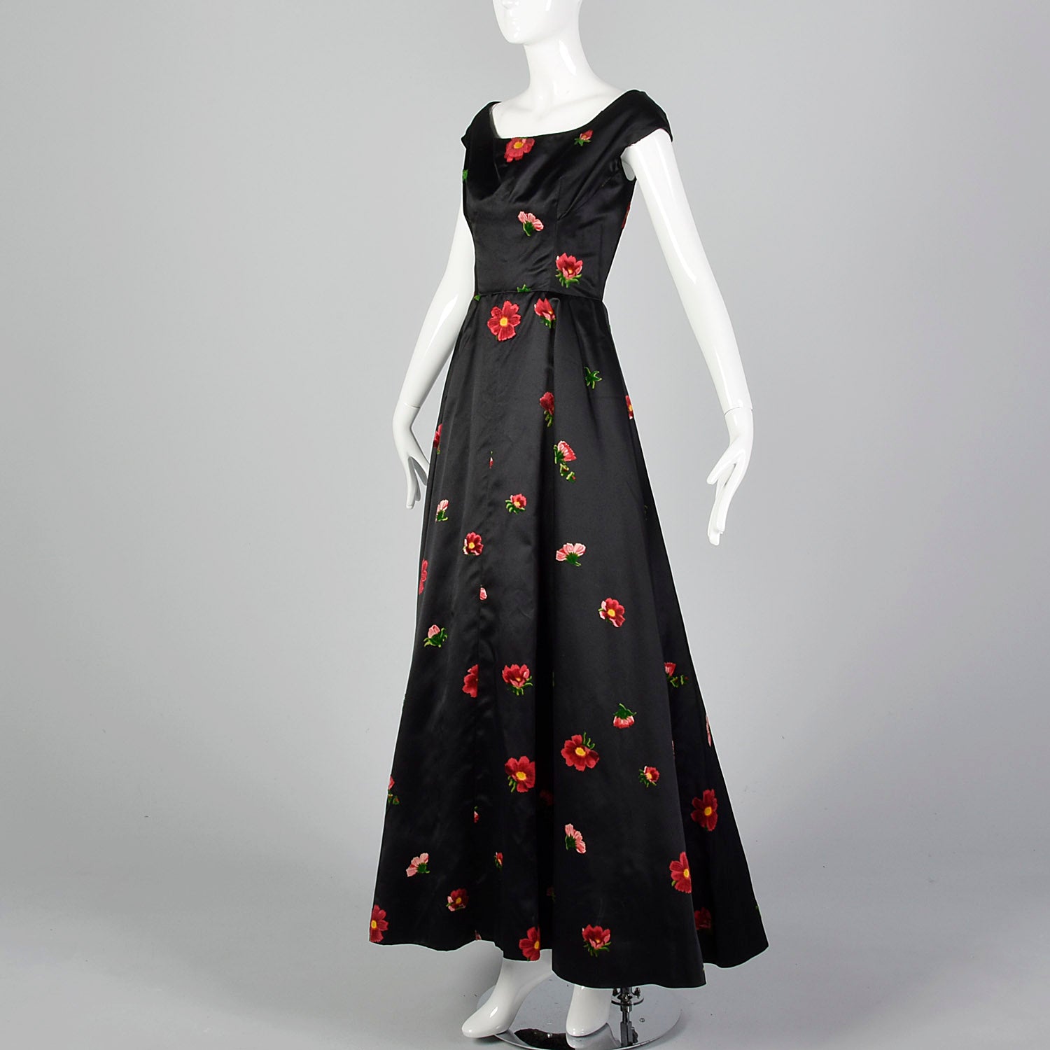 1950s Hattie Carnegie Black Gown with Flocked Flowers