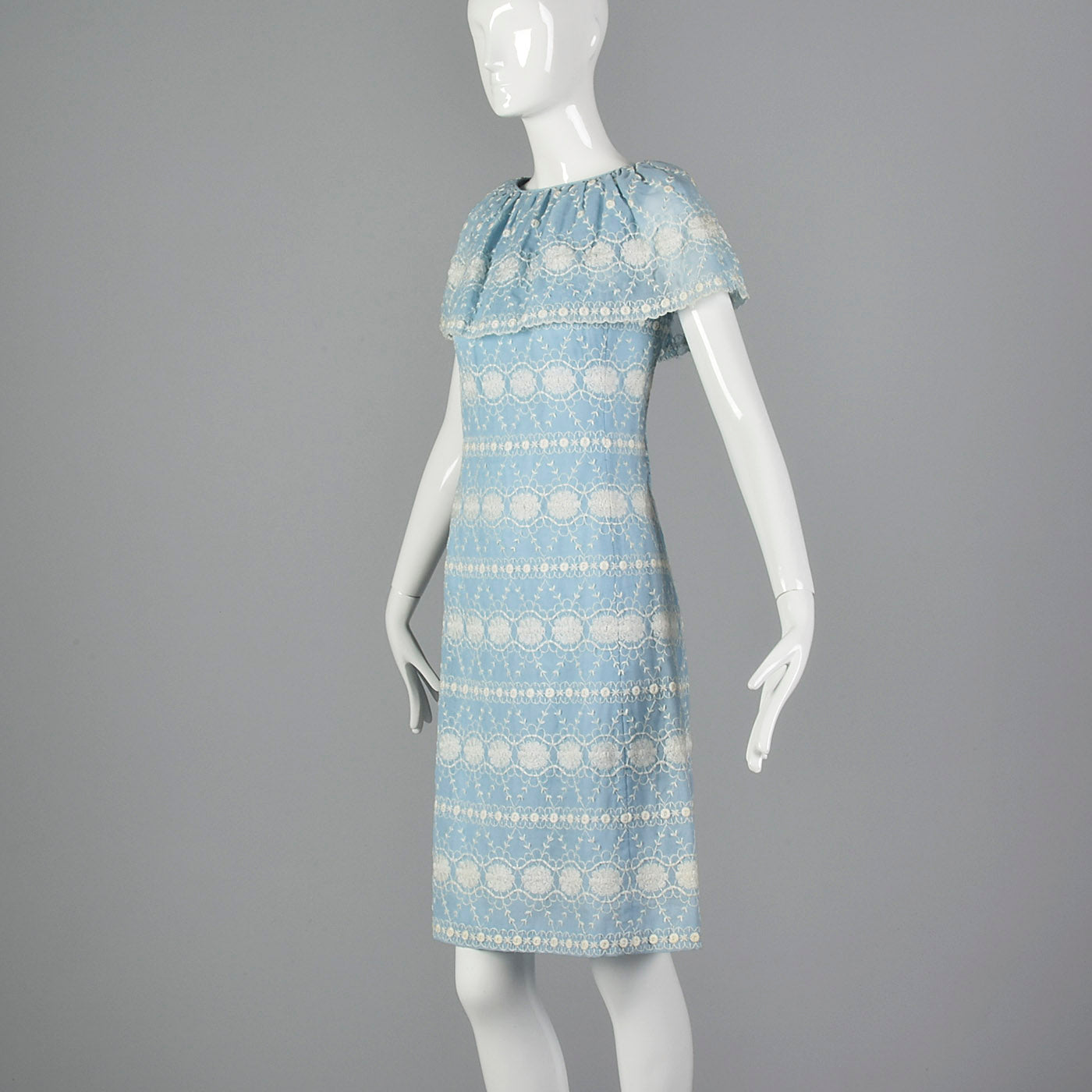 1960s Baby Blue Dress with White Embroidery