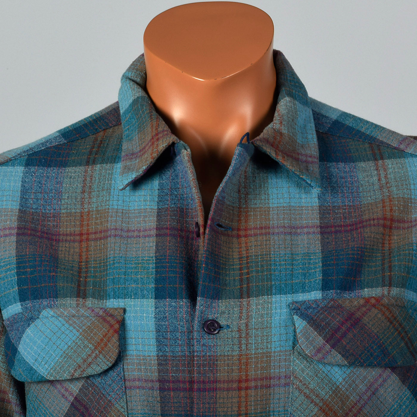 1960s Mens Pendleton Board Shirt in Blue Plaid