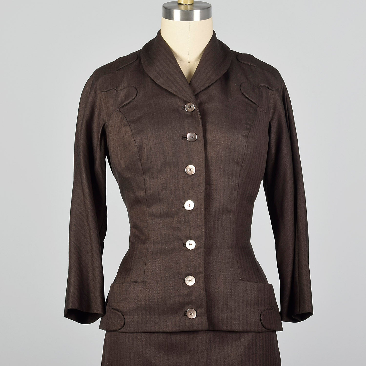 1950s Brown Two Piece Skirt Suit with Pockets