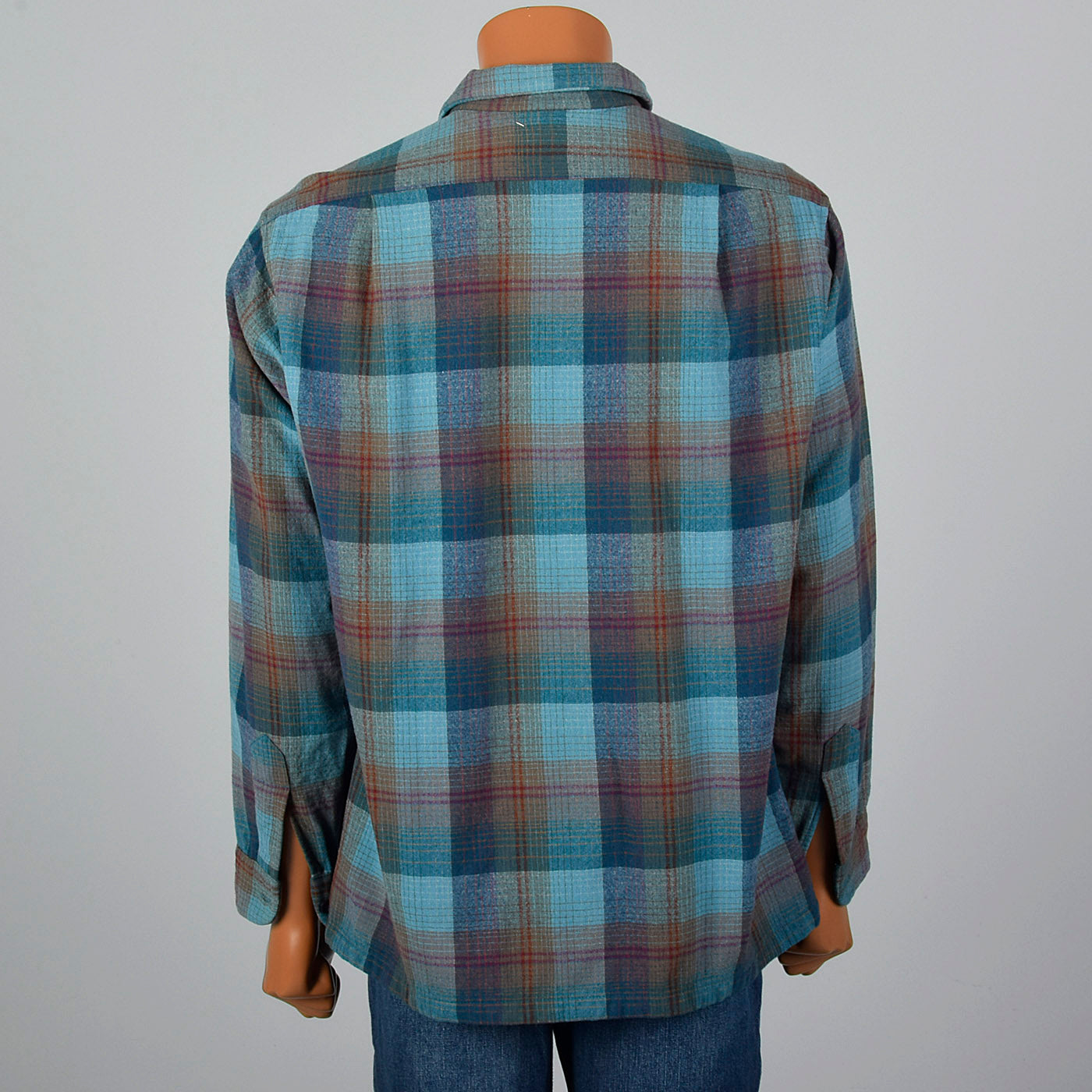 1960s Mens Pendleton Board Shirt in Blue Plaid