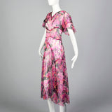 1930s Pink Silk Dress with Flutter Sleeves