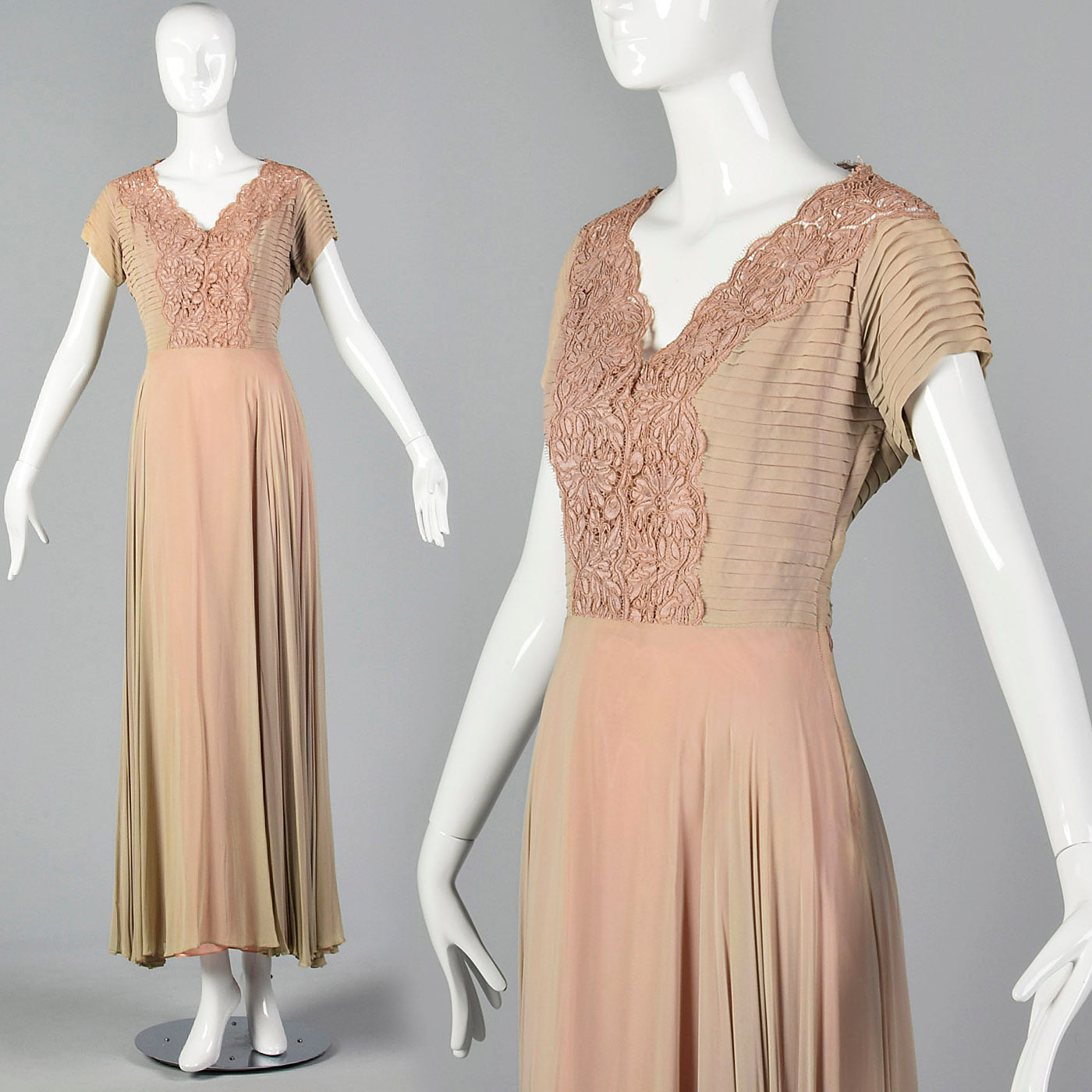 1940s Nude and Pink Layered Evening Dress