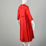 Small 1960s Red Satin Empire Waist Coat Bracelet Sleeve Formal Holiday Outerwear