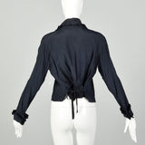 Large 1910s Blouse Edwardian Navy Blue Silk Shirt Pleated Tie Back Waist Top