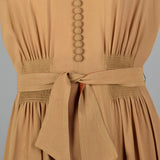 1940s Tan Rayon Crepe Dress with Full Flower Corsage