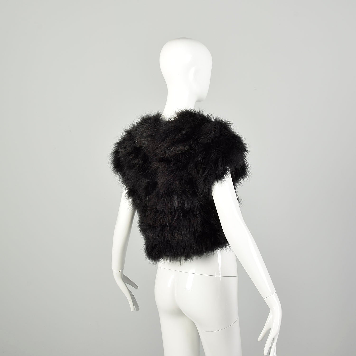 Small 1980s Black Marabou Feather Cropped Vest Embellished Shrug