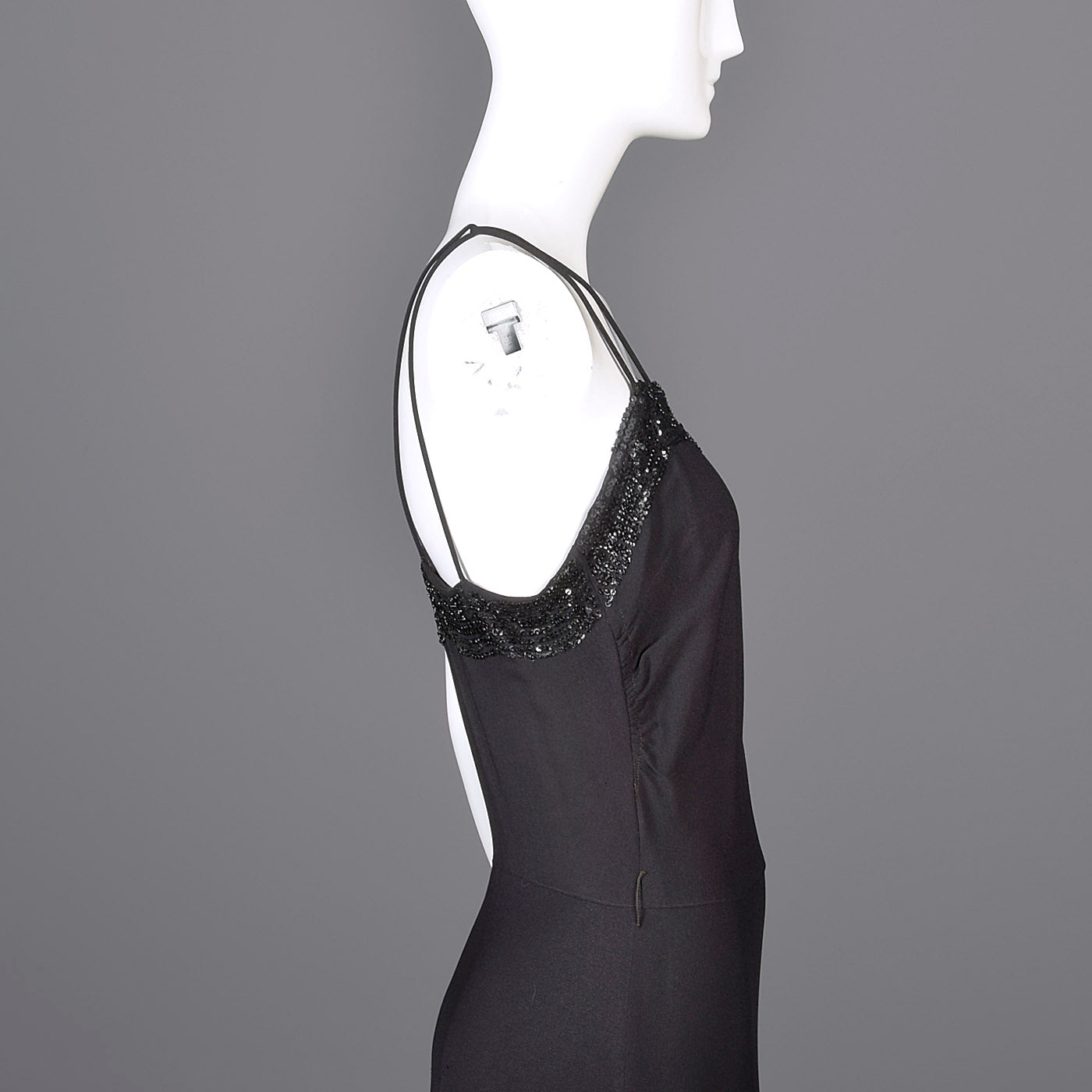 1930s Black Evening Gown with Sequined Bust