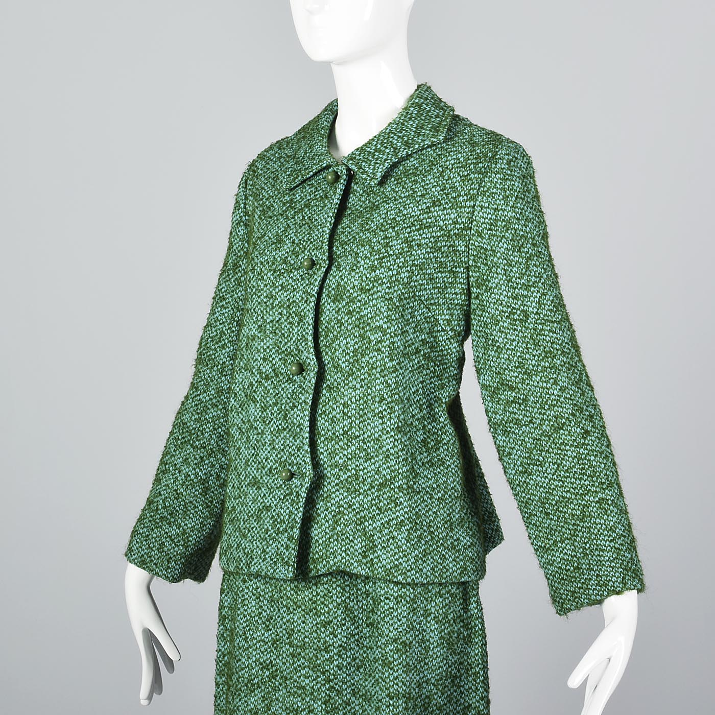 1960s Two Piece Green Tweed Suit