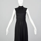 1970s Black Jersey Knit Maxi Dress