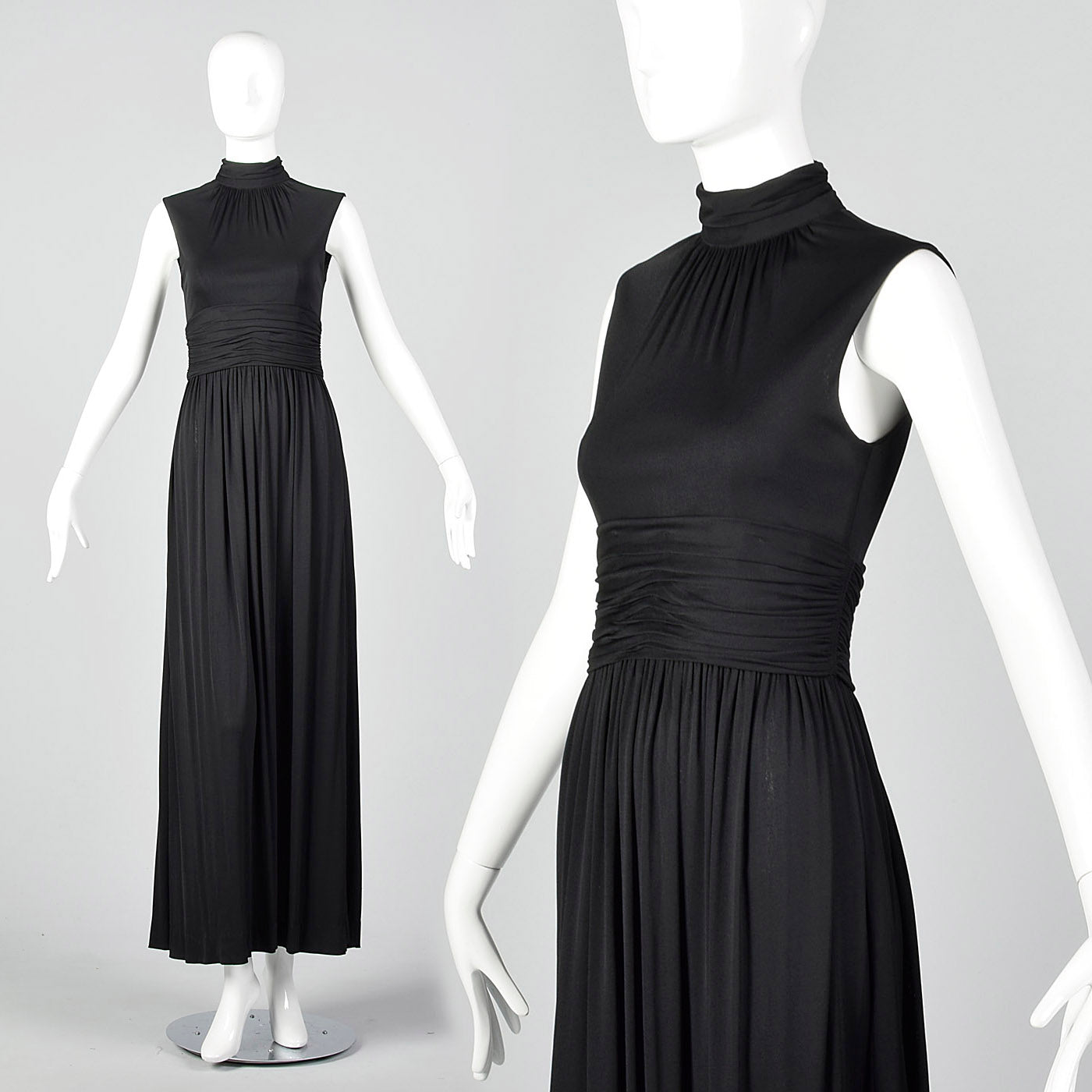 1970s Black Jersey Knit Maxi Dress