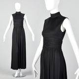 1970s Black Jersey Knit Maxi Dress