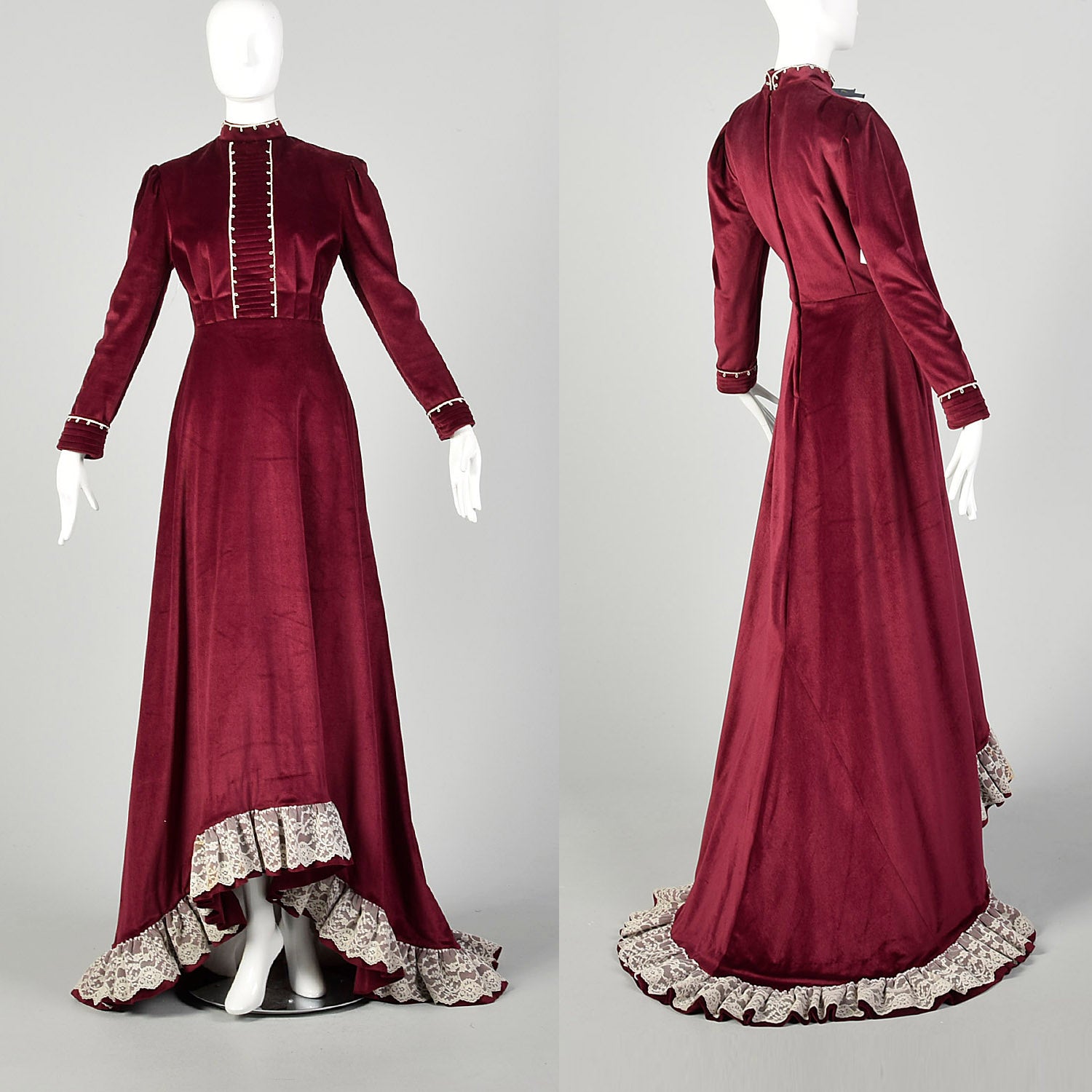 1970s Prairie Cottagecore Dress Train Burgundy Velvet Gown Medieval Pr Style & Salvage 1970s Prairie Cottagecore Dress Train Burgundy Velvet Gown Medieval Pr Style & Salvage