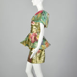 XS 1980s Floral Metallic Peplum Dress