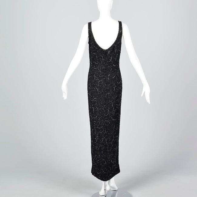 1960s Beaded Knit Full Length Evening Dress