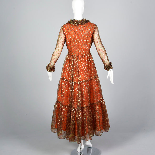 1970s Victor Costa Long Sleeve Maxi Dress