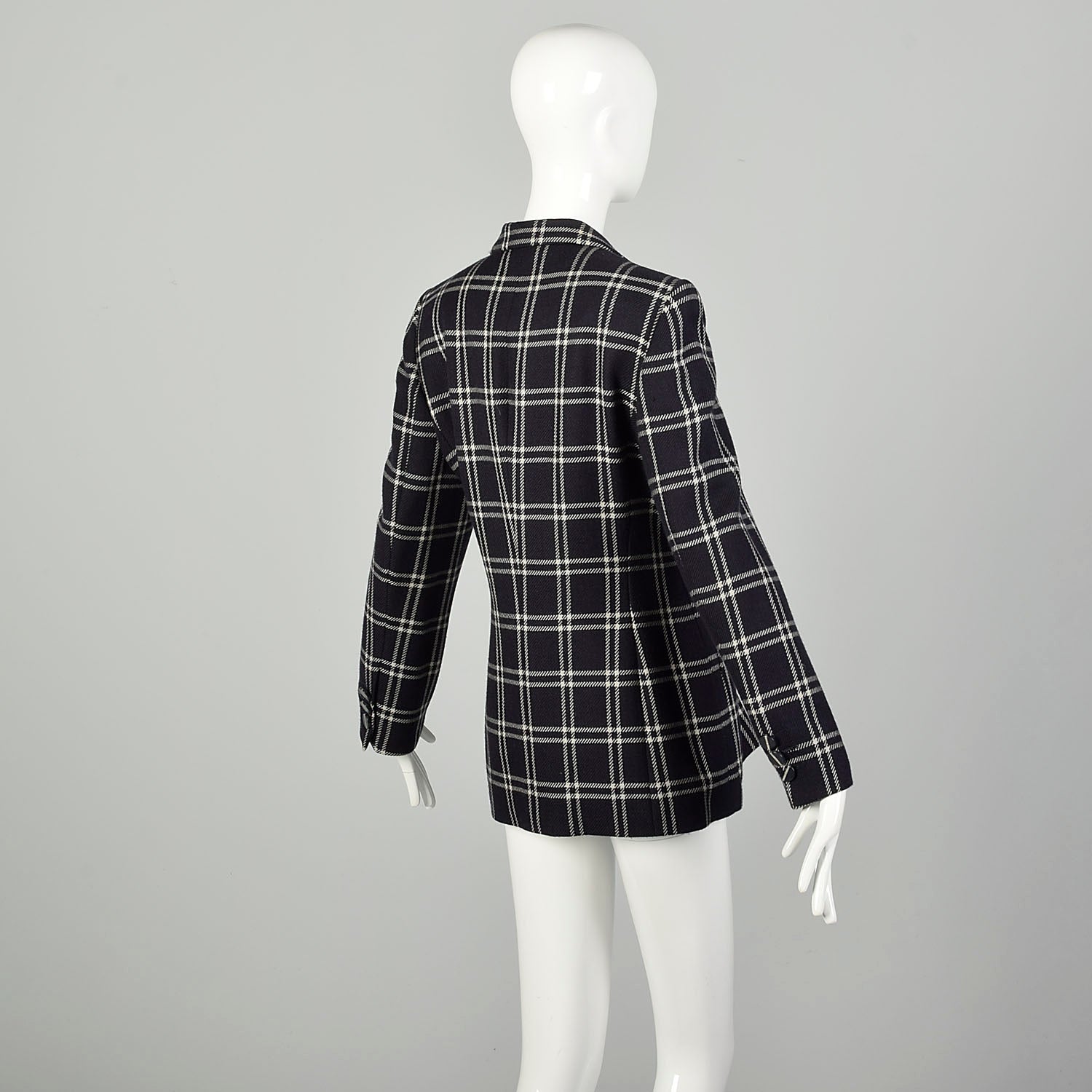 Large 1990s Louis Feraud Plaid Jacket Lightweight Wool Blazer Navy Gray