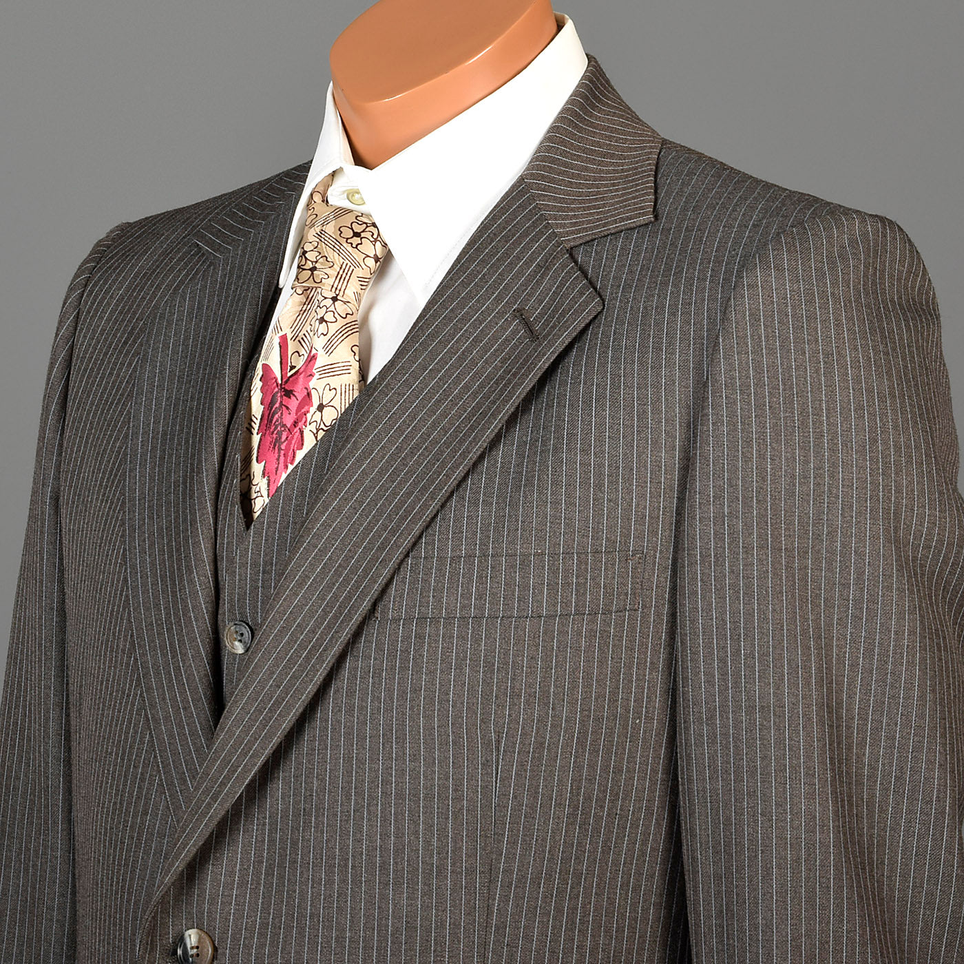 1970s Mens Three Piece Suit in Brown Pinstripe