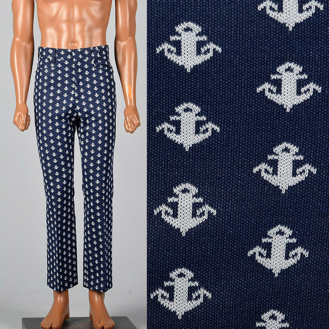 1970s Mens Deadstock Nautical Pants with Anchors
