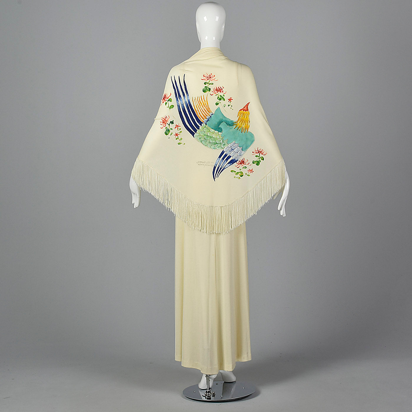 1970s Hand Painted Maxi Dress and Matching Shawl