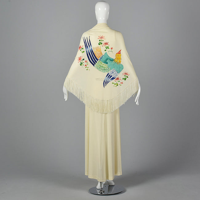 1970s Hand Painted Maxi Dress and Matching Shawl