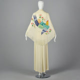 1970s Hand Painted Maxi Dress and Matching Shawl