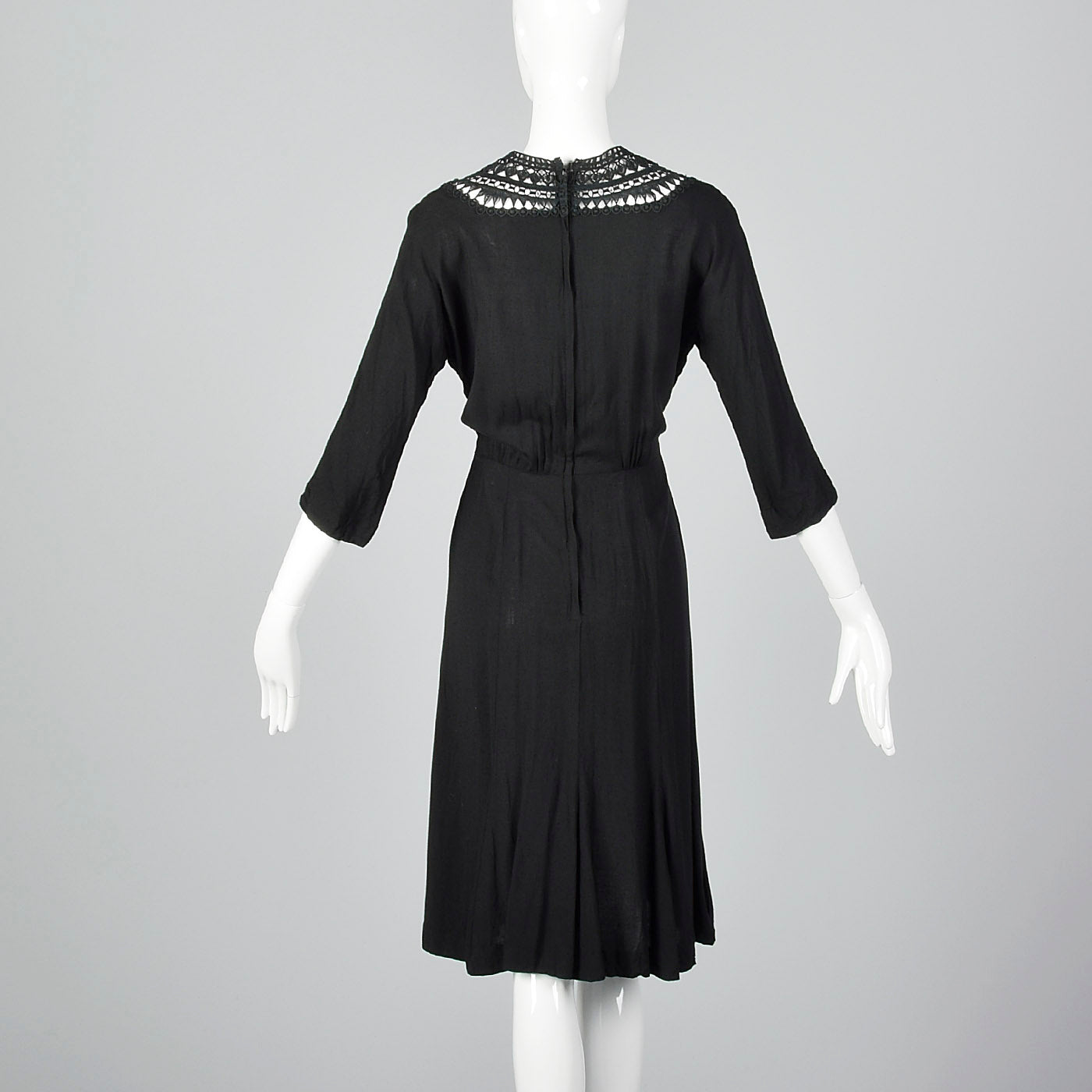 1950s Little Black Dress with Sheer Crochet Neckline