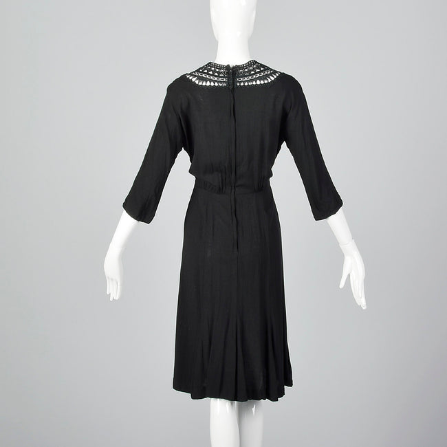 1950s Little Black Dress with Sheer Crochet Neckline