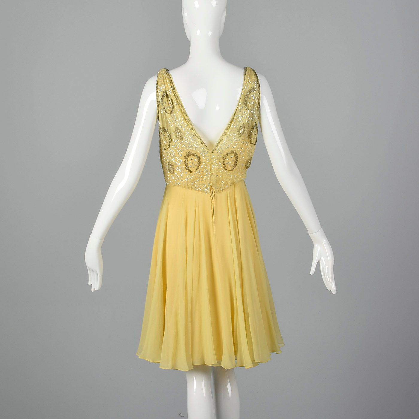 1960s Yellow Chiffon Beaded Dress