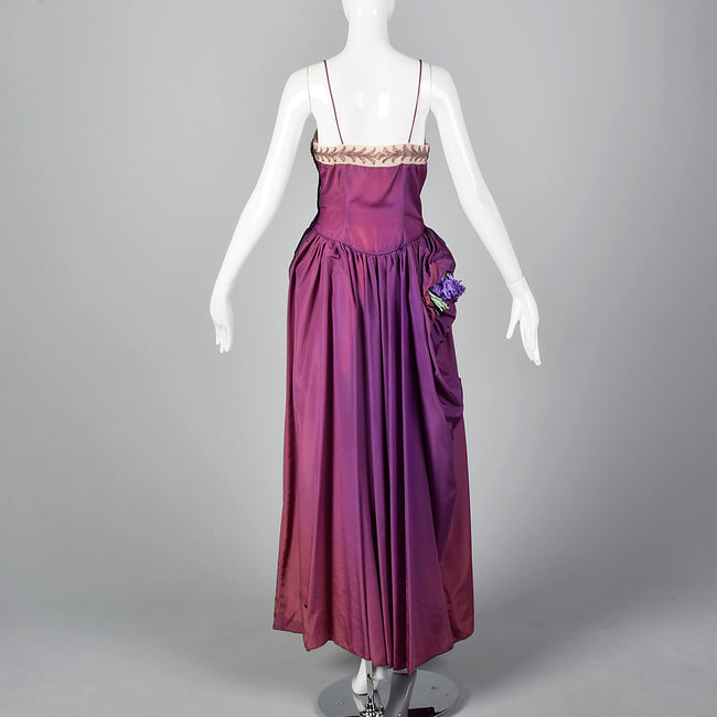 1940s Purple Taffeta Gown with Beaded Neckline
