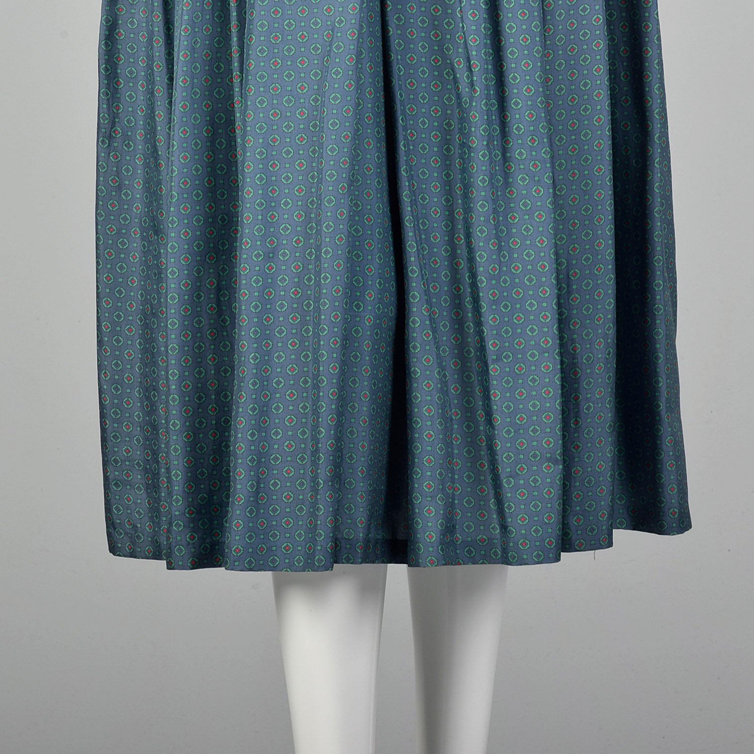 Large 1950s Print Silk Dress Jewel Tone Long Sleeve Day Dress