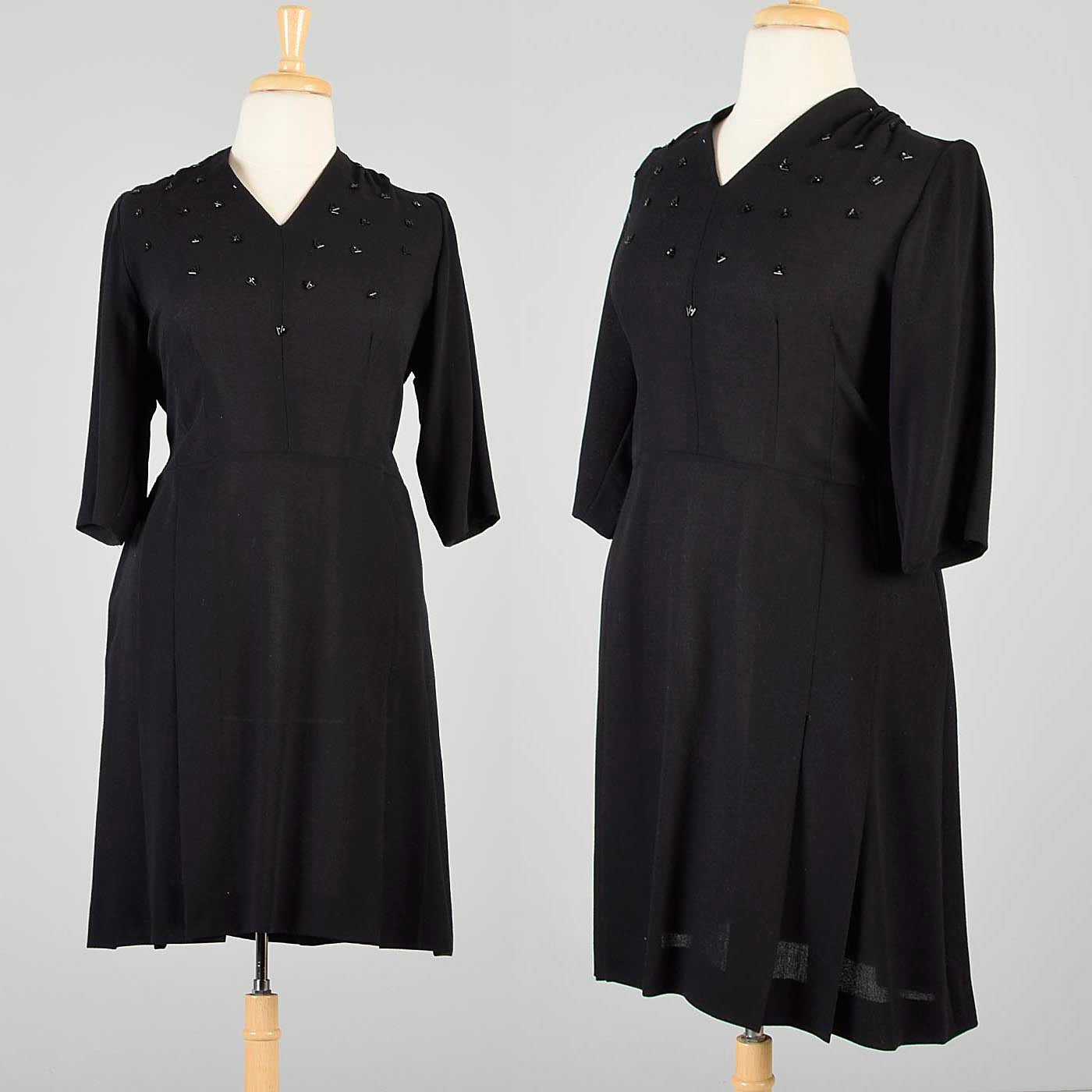 1940s Black Crepe Dress with Beaded Bust