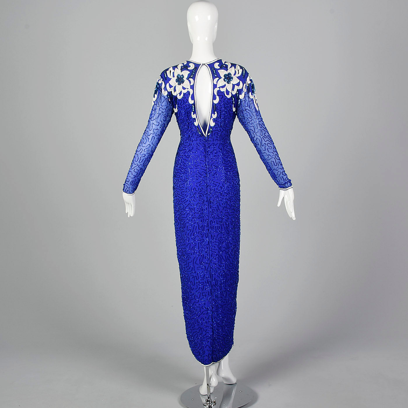 1980s Blue Beaded Evening Dress