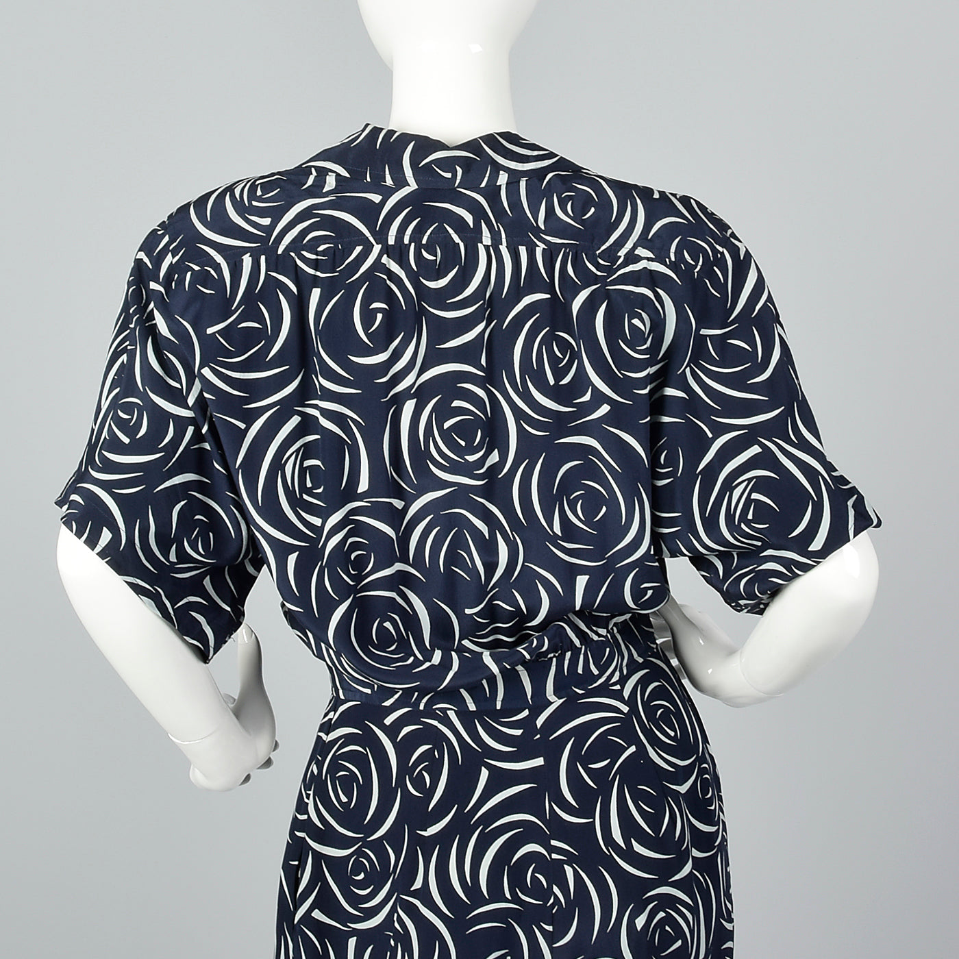 1980s Albert Nipon Navy Silk Print Jumpsuit