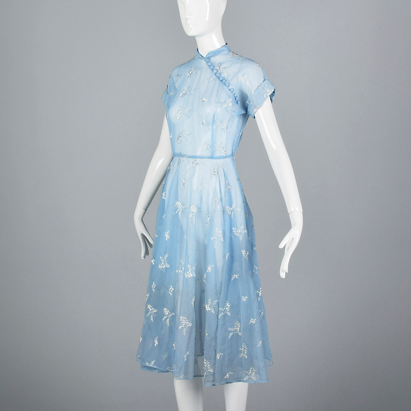 1950s Sheer Blue Fit and Flare Dress