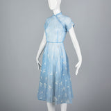 1950s Sheer Blue Fit and Flare Dress