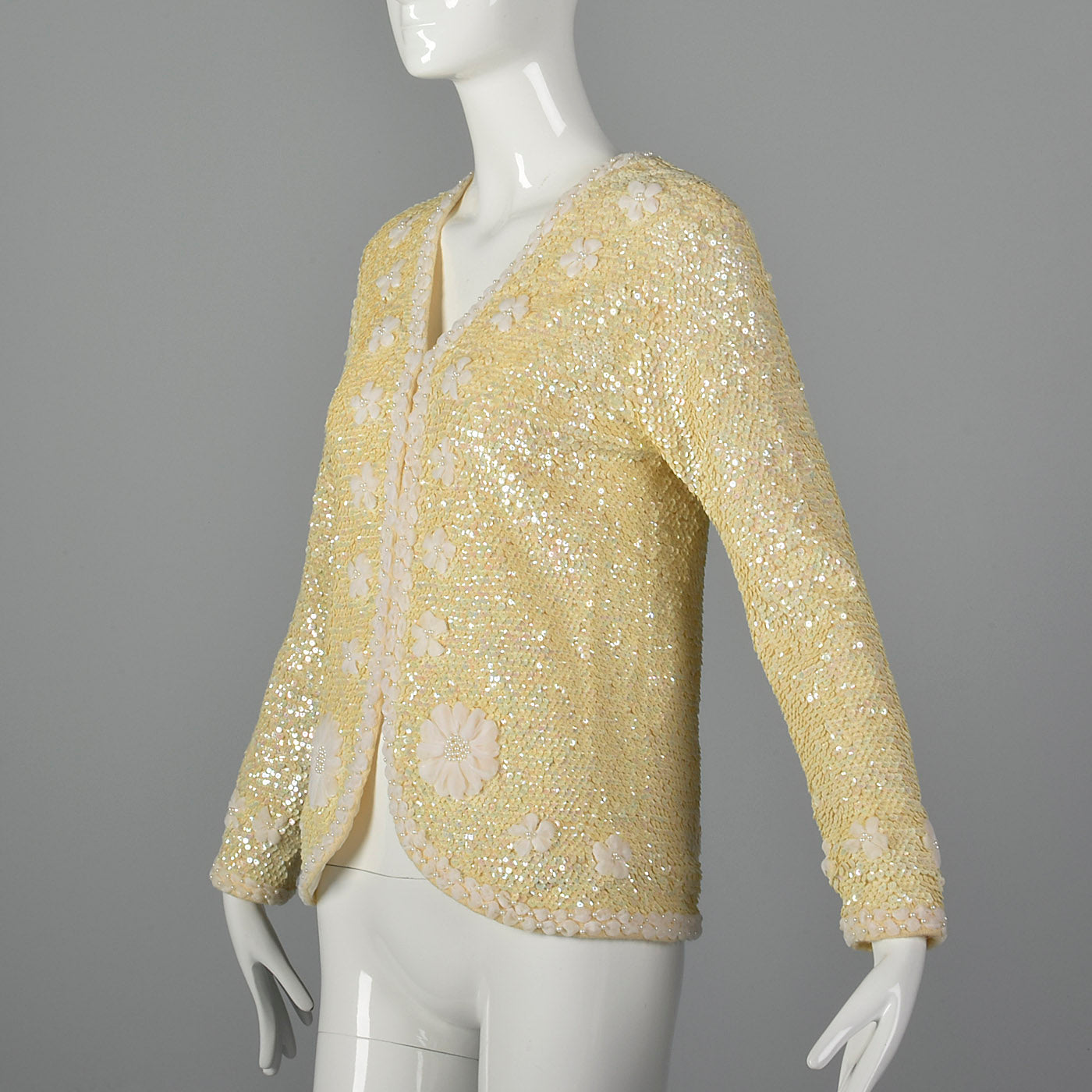 1960s Cardigan with Sequins and Woven Ribbon Design