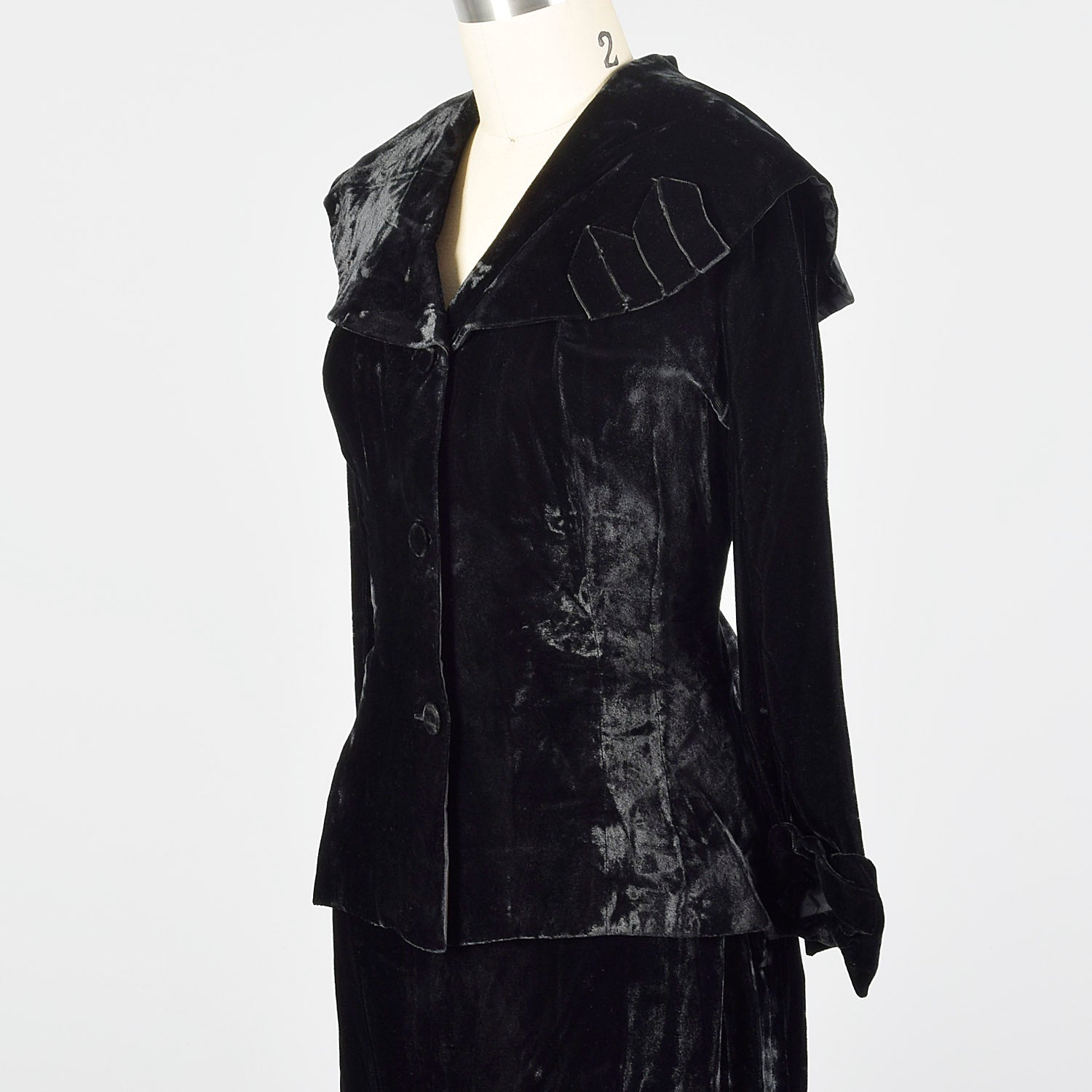 1950s Black Crushed Velvet Skirt Suit