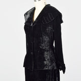 1950s Black Crushed Velvet Skirt Suit