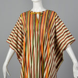 1970s Stripe Cotton Kaftan with Ribbon Fringe