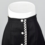 1960s Black Polished Cotton Skirt with White Trim