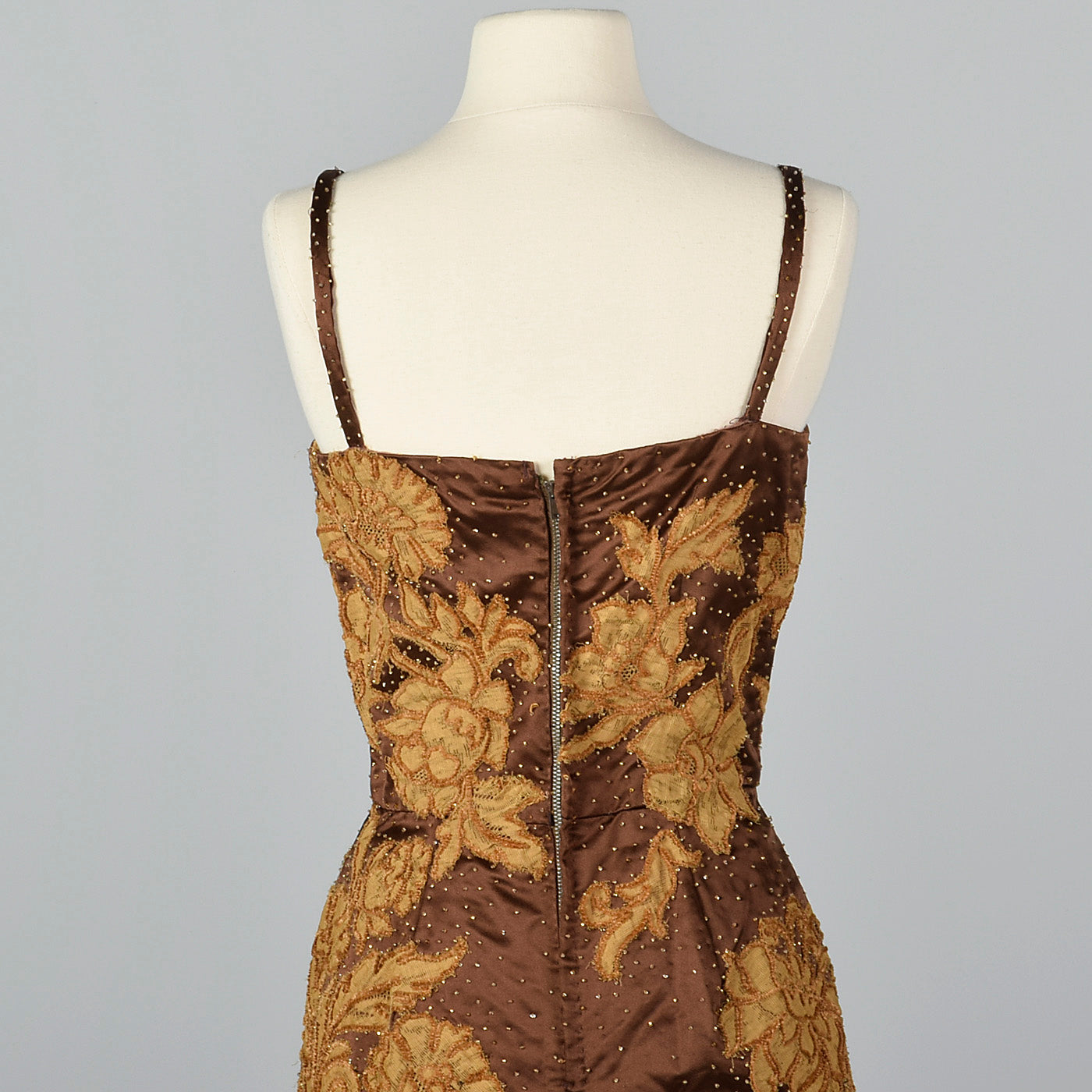 1950s Brown Dress with Lace Applique