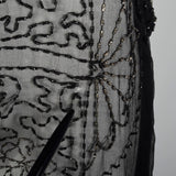 1920s Beaded Sheer Black Dress with Hip Sashes