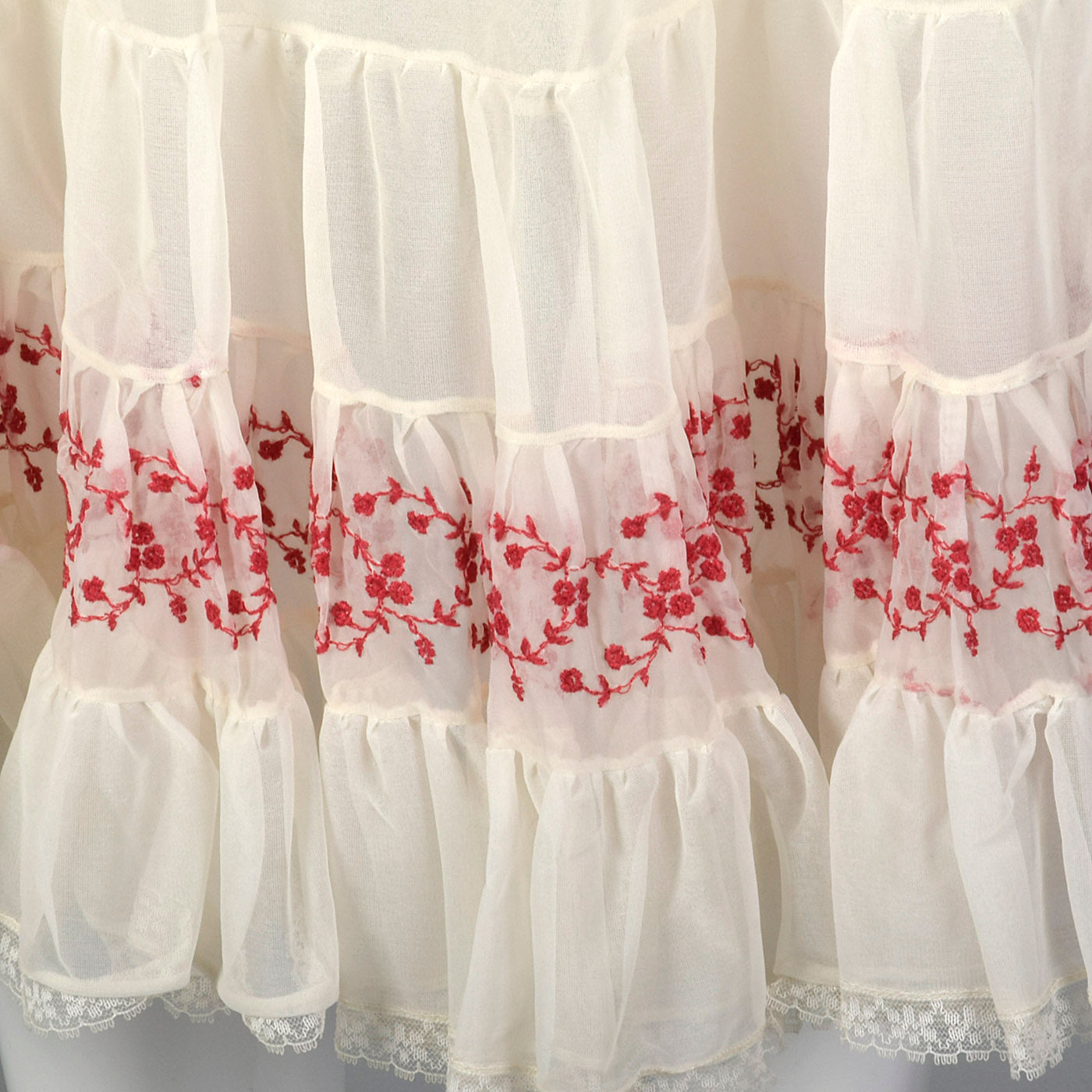 1950s White Half Slip with Red Embroidery