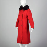 1960s Red Wool Coat with Sheared Fur Collar
