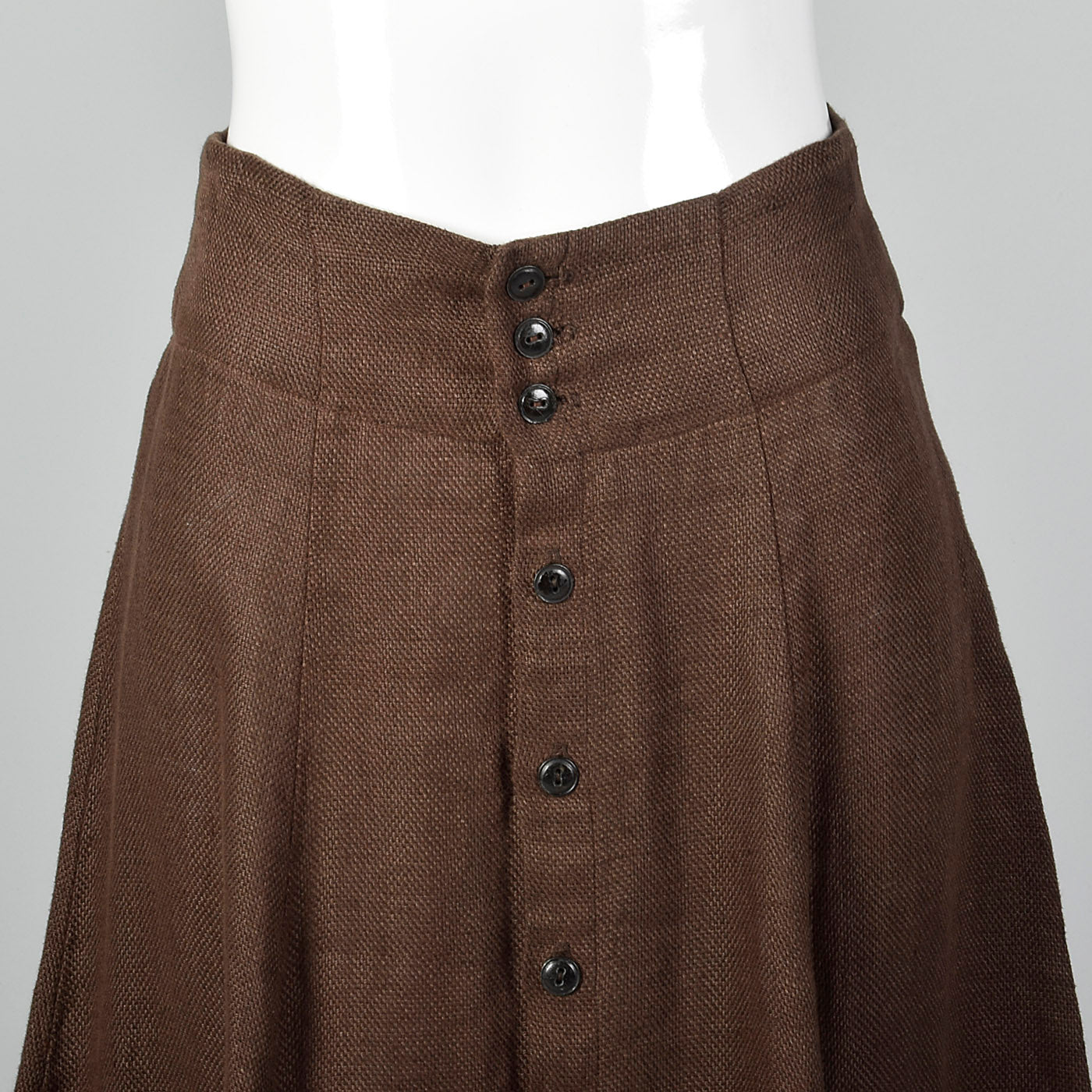 1990s Brown Linen Skirt with Button Front