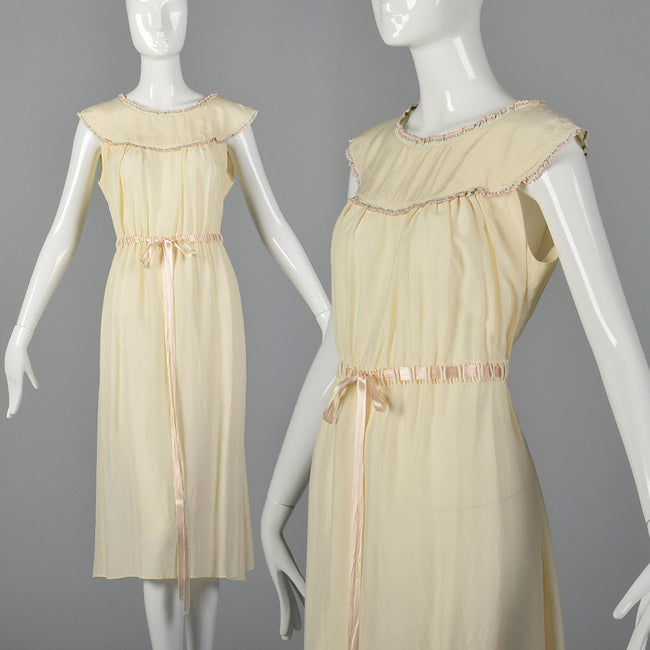 1930s Silk Nightgown with Drawstring Ribbon Waist