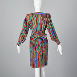 1980s Yves Saint Laurent Colorful Stripe Print Dress